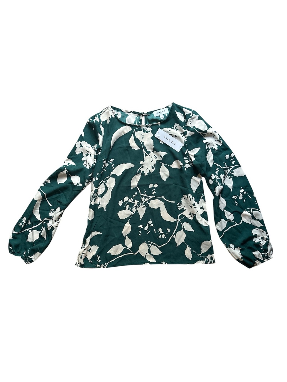Gilli Emerald Green Floral Bubble-Sleeve Blouse Balloon sleeve Fall Top